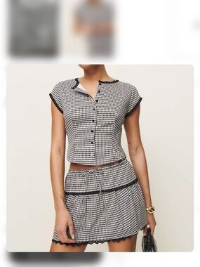 Reformation Black & White Gingham Button-Front Crop Top and Mini Skirt